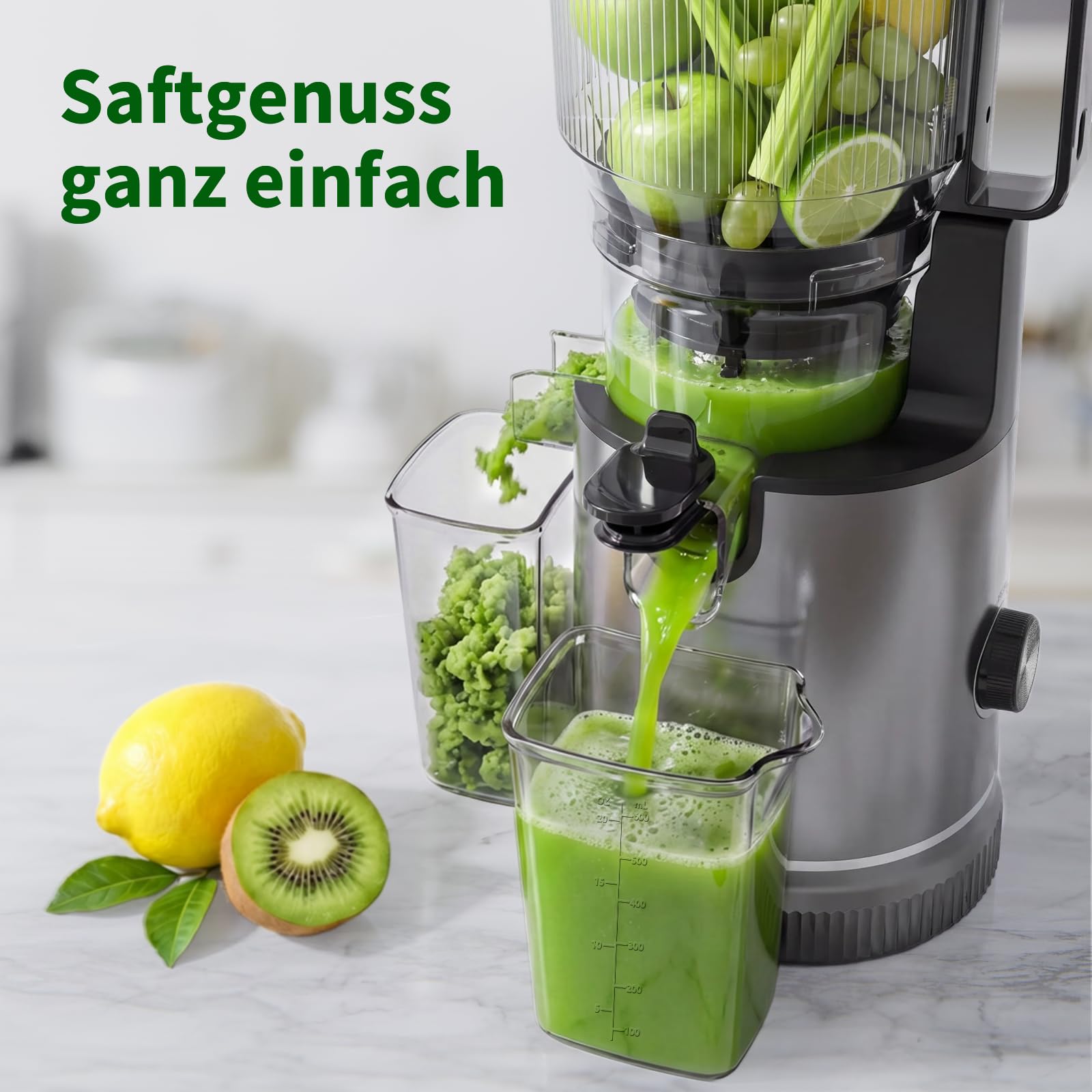 Extracteur de Jus à Froid 400W, Goulotte XL 152 mm, Tamis 3-en-1, Sans BPA, 1,8L