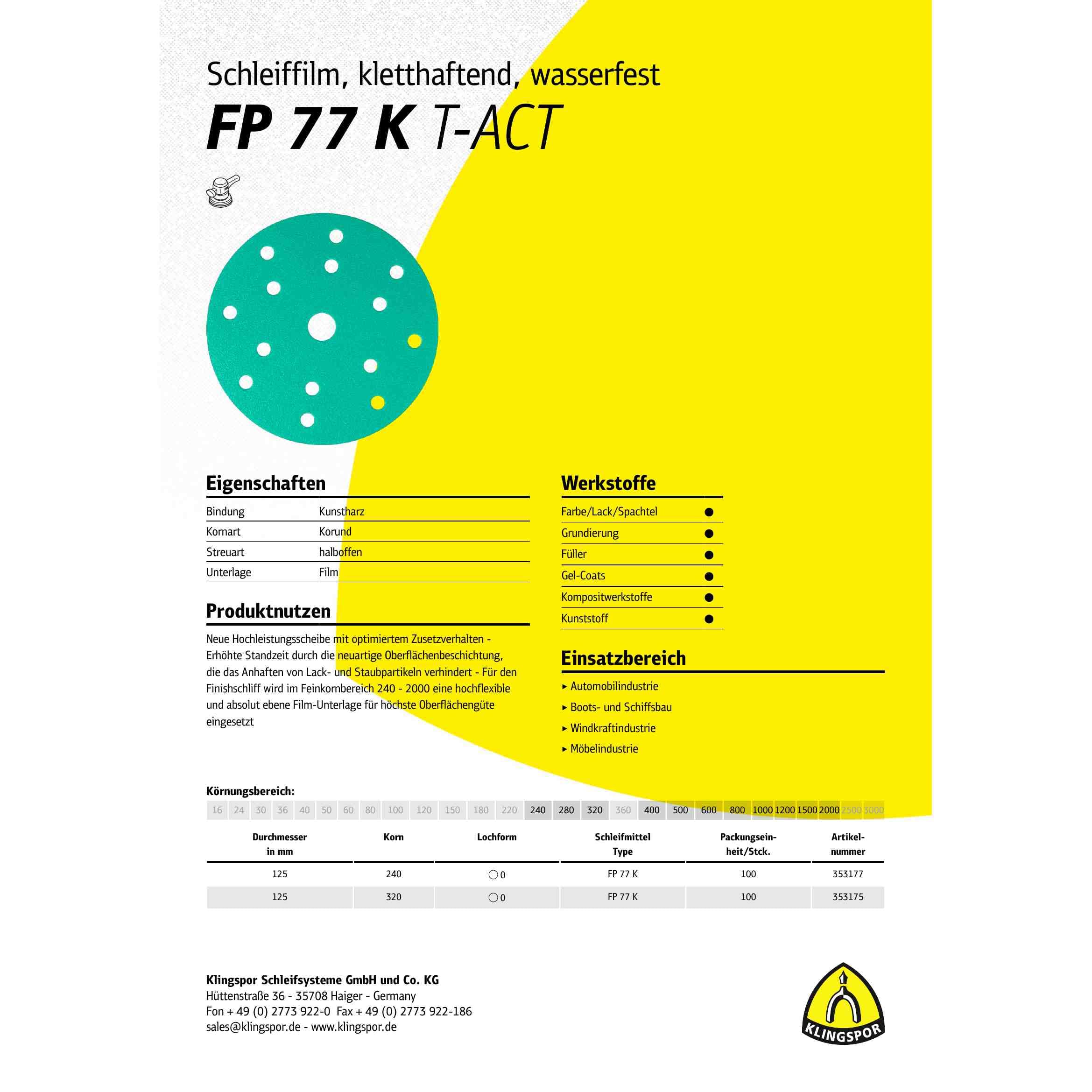 Nuevo! Klingspor FP 77 K T-ACT - Disco de lija (150 mm, 100 unidades, granulado 500)