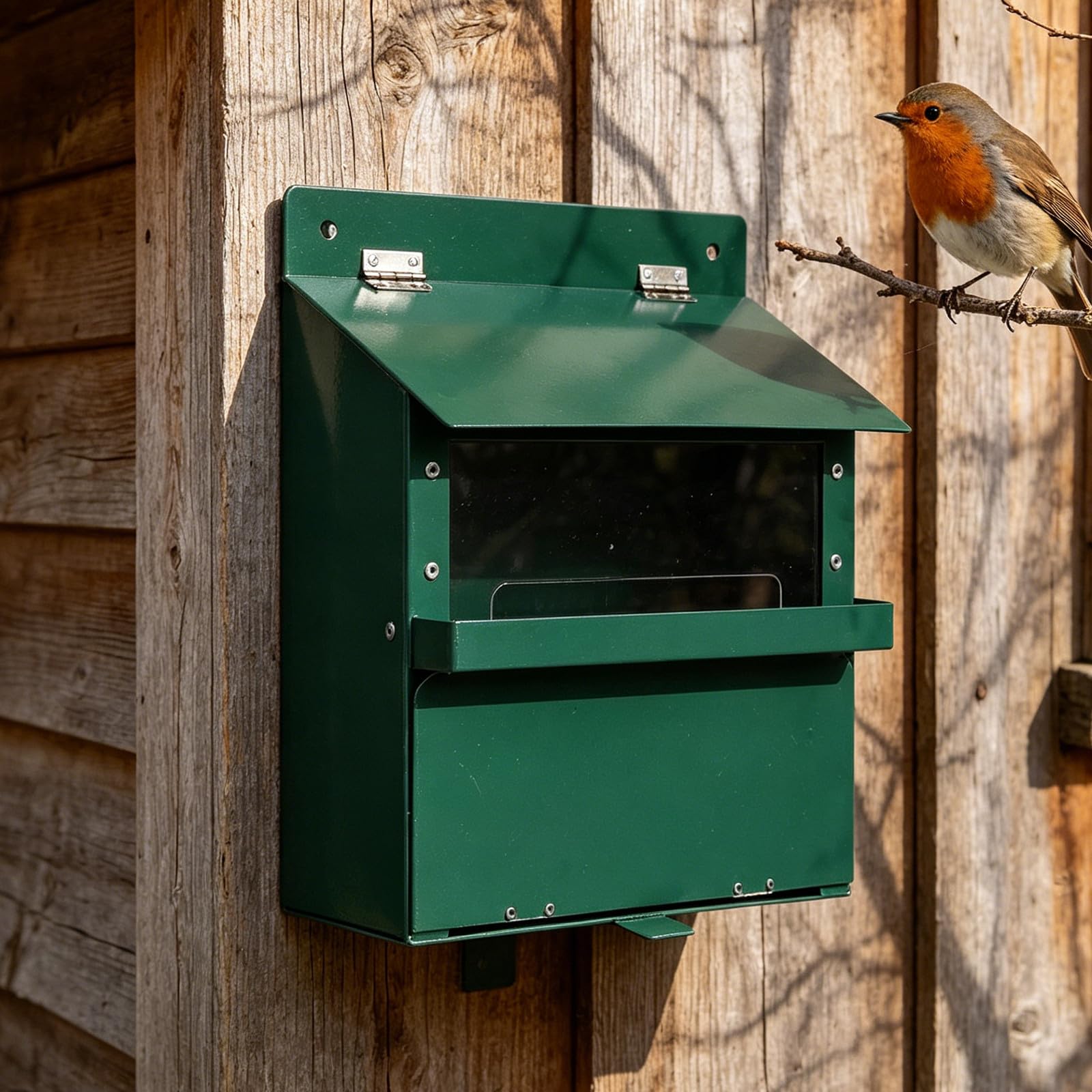 Hemobllo Distributore Verde e Scoiattoli in Giardino Metallo da Grande Capacità, Struttura Tetto Superiore Base Pesante, Protezione Intemperie e Facile Ricarica, per Famiglie