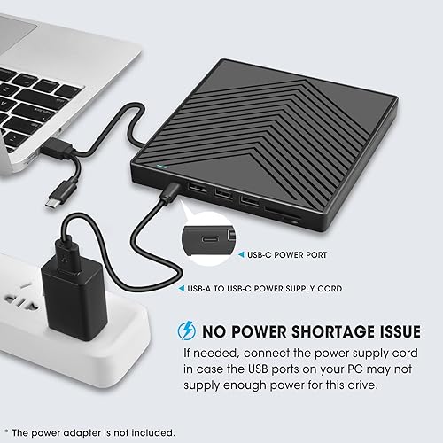 Miniatura 5 de ROOFULL Reproductor externo de CD y DVD quemador USB 3.0 portátil CDDVD-ROM +-RW unidad de disco óptico con 4 puertos USB + 2 lectores de tarjetas