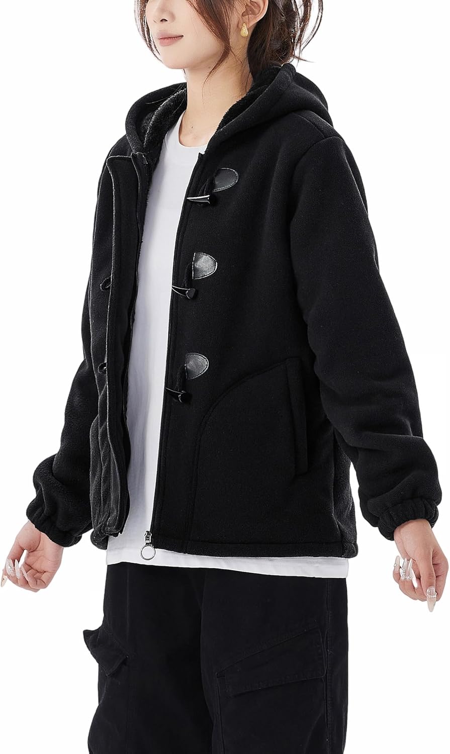 JiangWu Winter Coats for Women Full Zip Polar Fleece Jacket Sherpa Lined Outdoor Warm Coat - Image 3