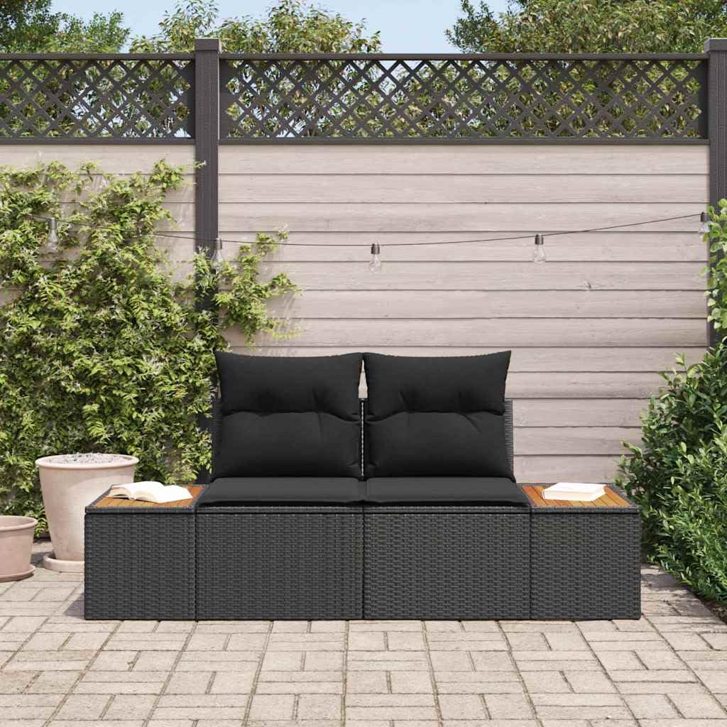 Sofa ogrodowa, czarna, 184 x 62 x 85 cm, polirattanowa sofa outdoorowa ze stalową ramą, 2-osobowy mebel wypoczynkowy do ogrodu, na taras, balkon, odporna na warunki atmosferyczne