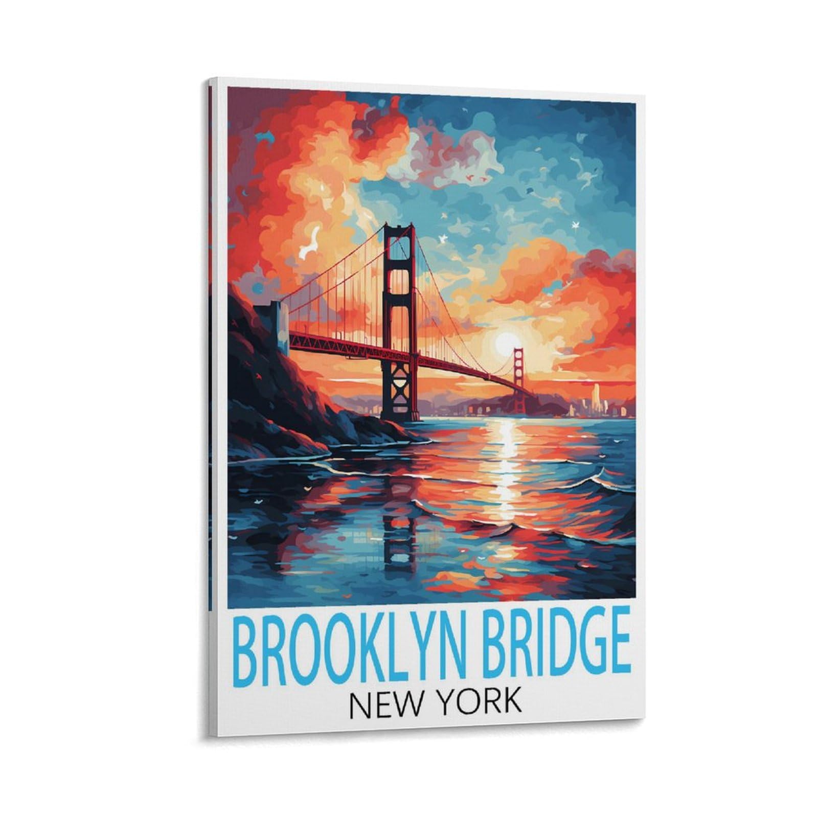 HSAYYIII Brooklyn Bridge New York Vintage Travel Poster 16x24inch(40x60cm) Canvas Art Poster And Wall Art Picture Print Bedroom Decor