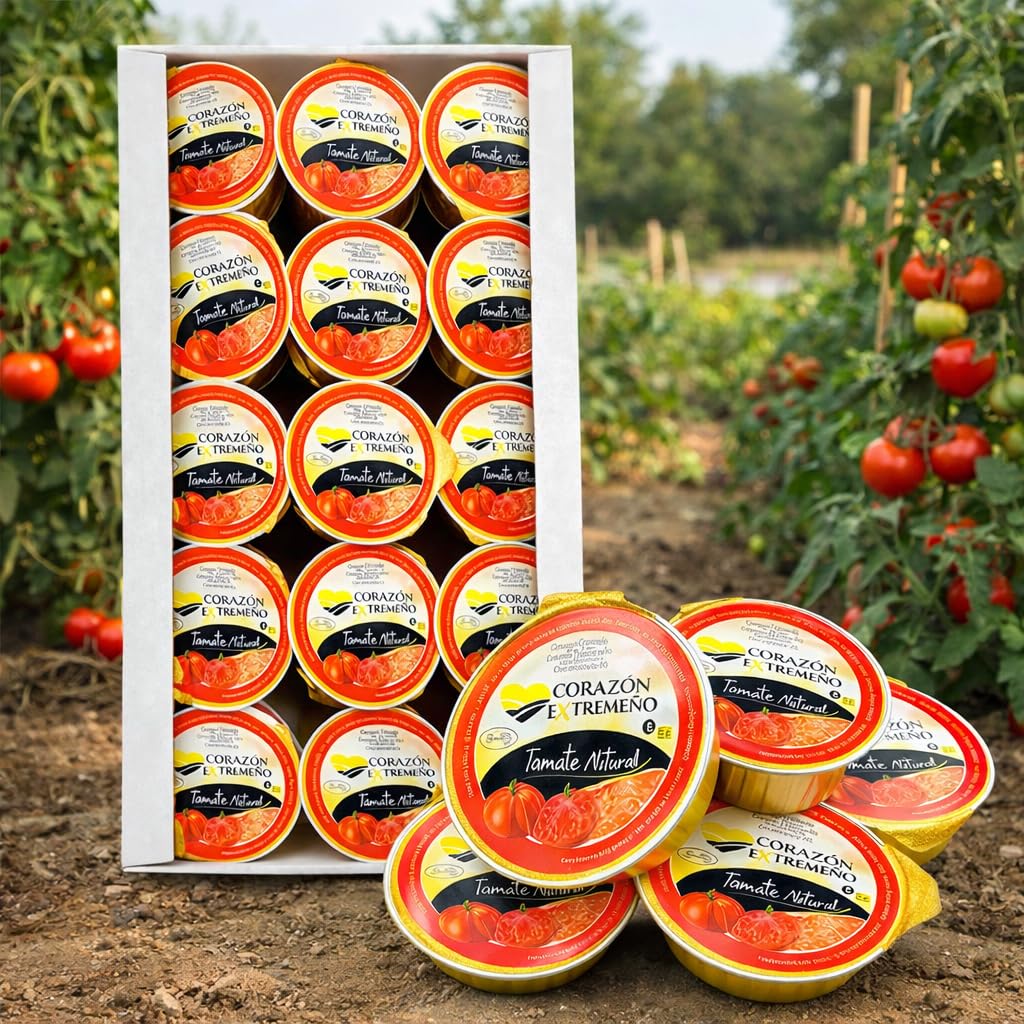 CORAZON EXTREMEÑO Tomate Natural Rallado Monodosis 30x25g | 100% Tomate Natural | Sin Conservantes ni Colorantes | Sin Gluten ni Lactosa | Ideal para Tostadas y Hostelería | Entrega en 24h