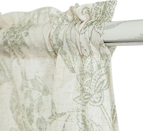 Miniatura 2 de Vangao Cortinas de cocina de granja con estampado floral, 24 pulgadas de largo, cortinas cortas de lino con bolsillo para barra, 2 paneles, verde