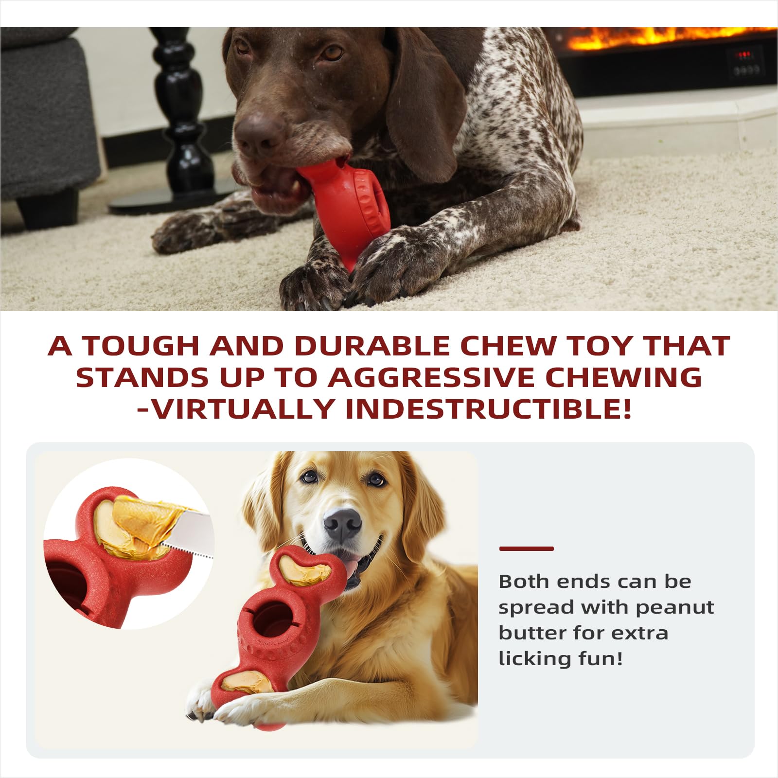 Freeze Bone - Juguete interactivo para perros, dispensador de golosinas para masticadores grandes y agresivos, alimentador de rompecabezas de enriquecimiento para estimulación mental, reduce