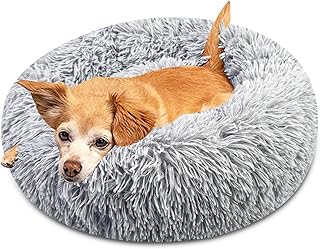 Brevanza Hundebett Rund, Katzenbett Flauschig, Hundekissen Waschbar, Hundebetten Donut, Hundekorb PlüSch, HundeköRbchen, Katzenkissen, Welpenbett FüR MittelgroßE Kleine Hunde, 50cm Durchmesser, Grau product image