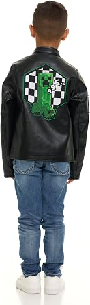 Minecraft Creeper Boys' Zip-Up Leather Jacket Little Kid to Big Kid