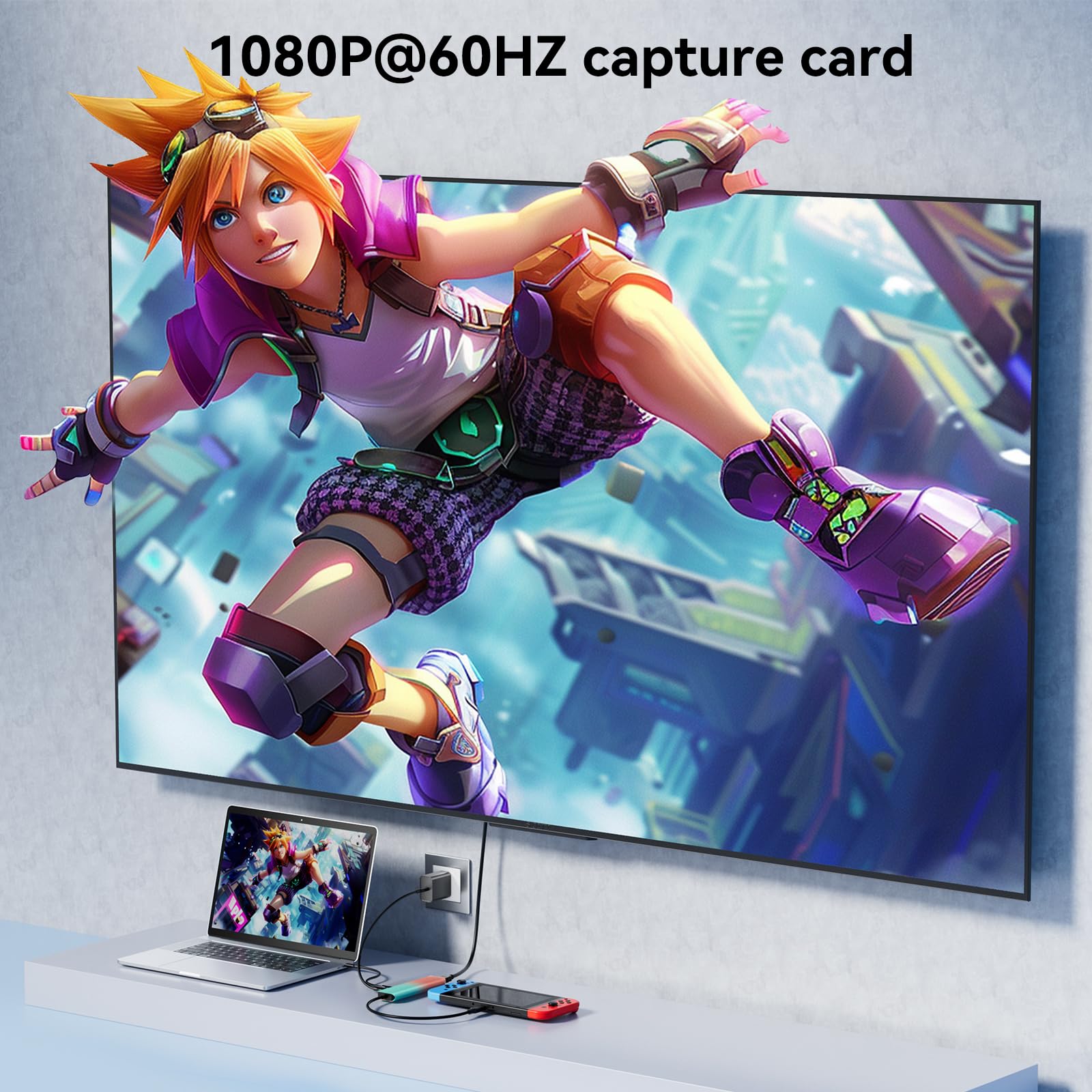 ANYOYO Karta przechwytywania USB 3.0 1080p 60 kl./s, wejście 4K30 rejestrator wideo do przesyłania strumieniowego i gier, funkcja Plug & Play, przechwytywanie HDMI do Switch/PS5/Quest 3/Mac/PC
