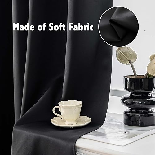 Miniatura 6 de Anytime Juego de 2 paneles de cortinas 100% opacas, con aislamiento térmico para dormitorio, paneles de sombreado completo (negro, 37 pulgadas de