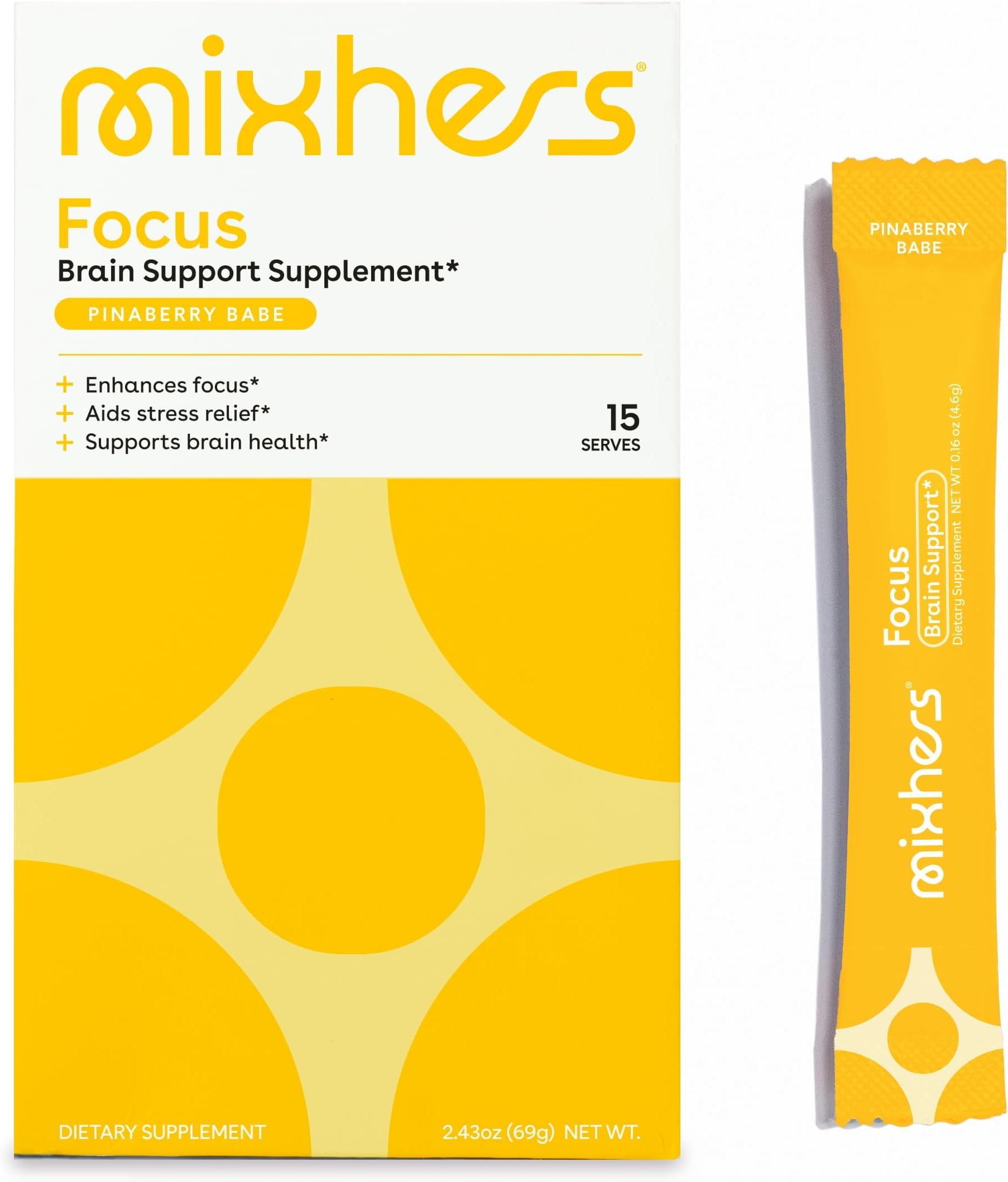 Focus Brain Support Supplement | Caffeine-Free | Natural Ingredients for Cognitive Clarity, Concentration, & Hydration | Pineapple Berry Flavor | 15 Stick Packets