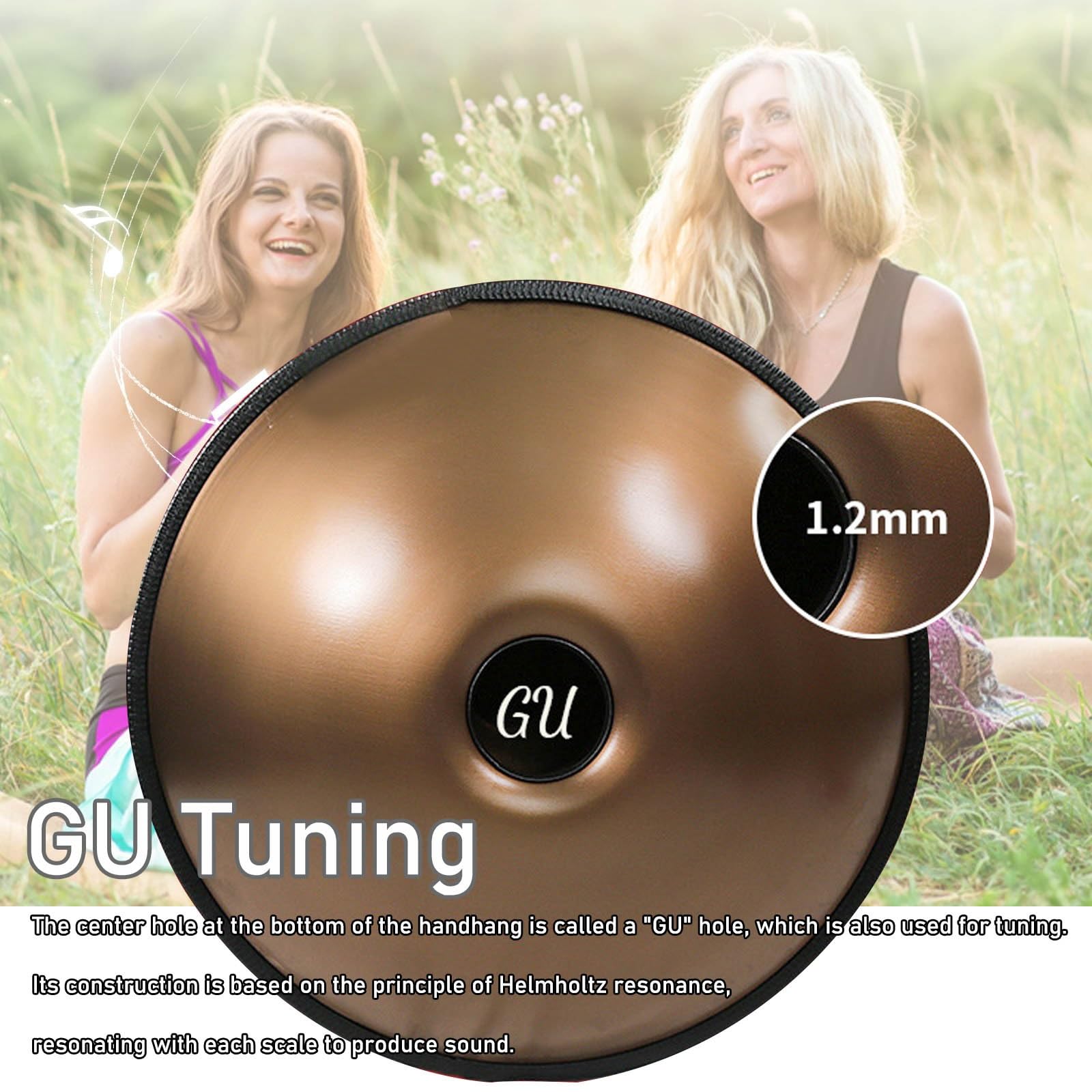 Handpan 55.8cm Tamburi a Mano in Re Minore 9/10/12 Note Strumento in Acciaio con Custodia, Bacchette, Suono 432Hz/440Hz per Meditazione, Musicoterapia(Blue,432HZ/12Note)