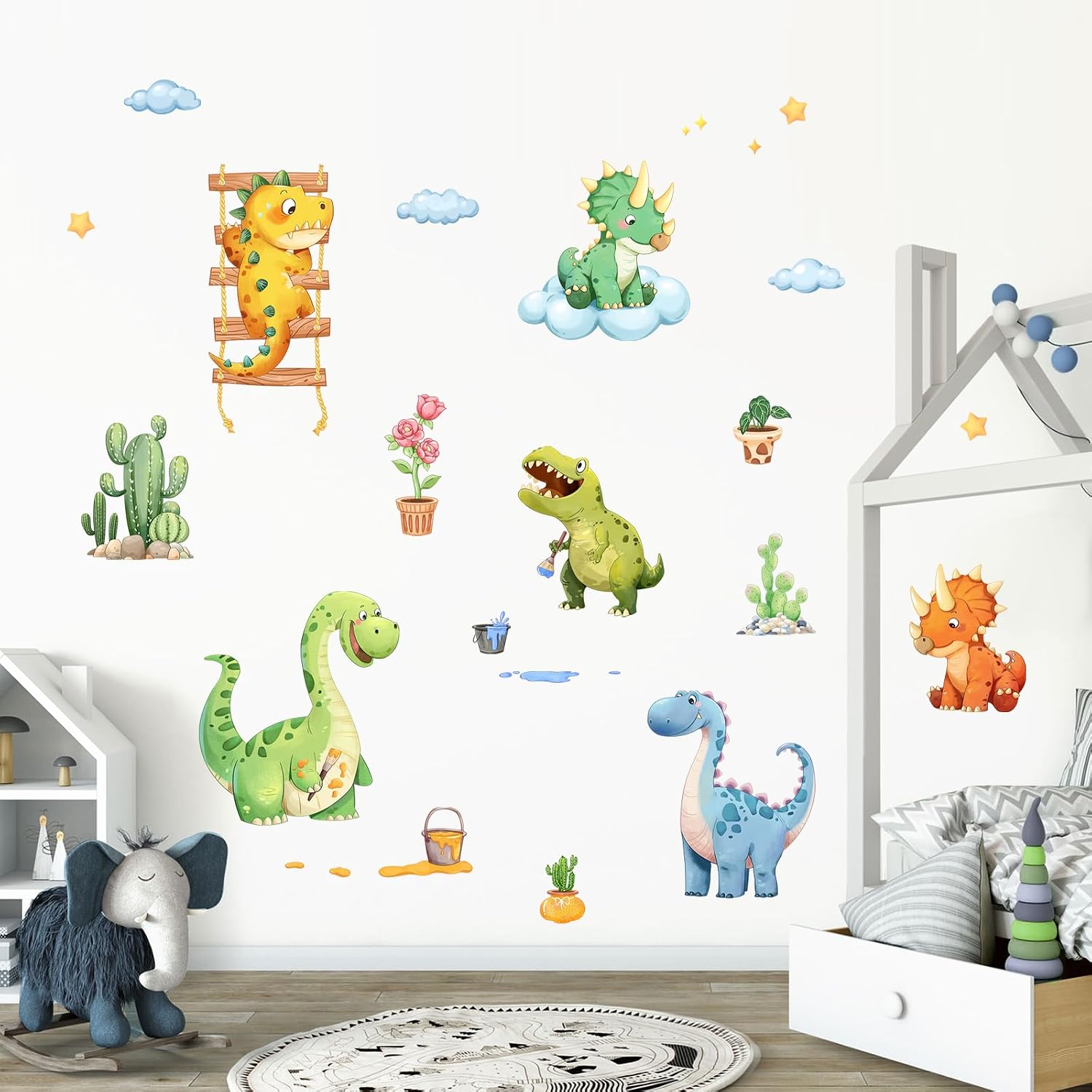 Cartoon Dinosaur Wall Decals Funny Dino Park Stickers image 2