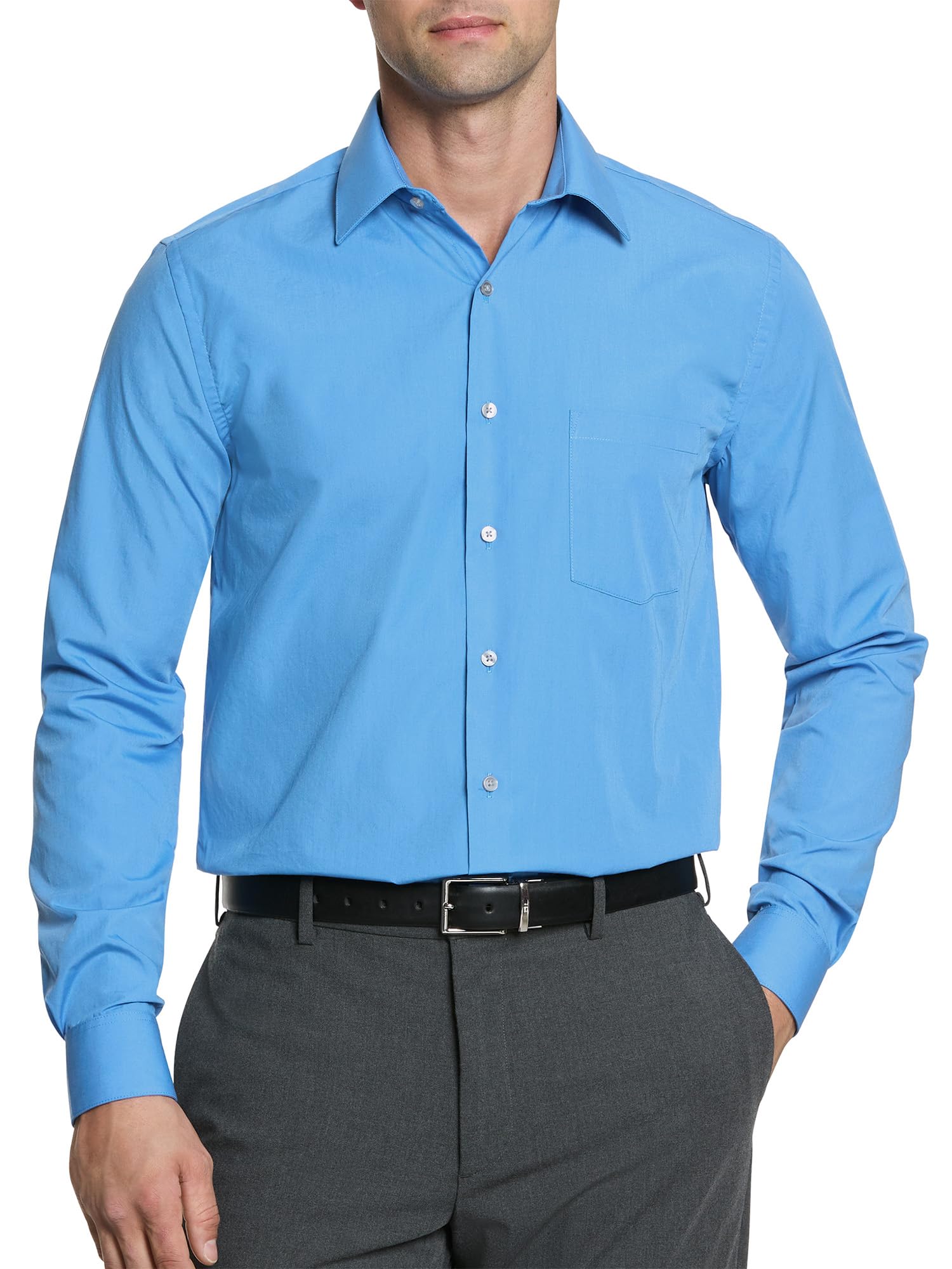 Van Heusen Men's Dress Shirt Regular Fit Poplin Solid, Pacifico, 15.5" Neck 36"-37" Sleeve