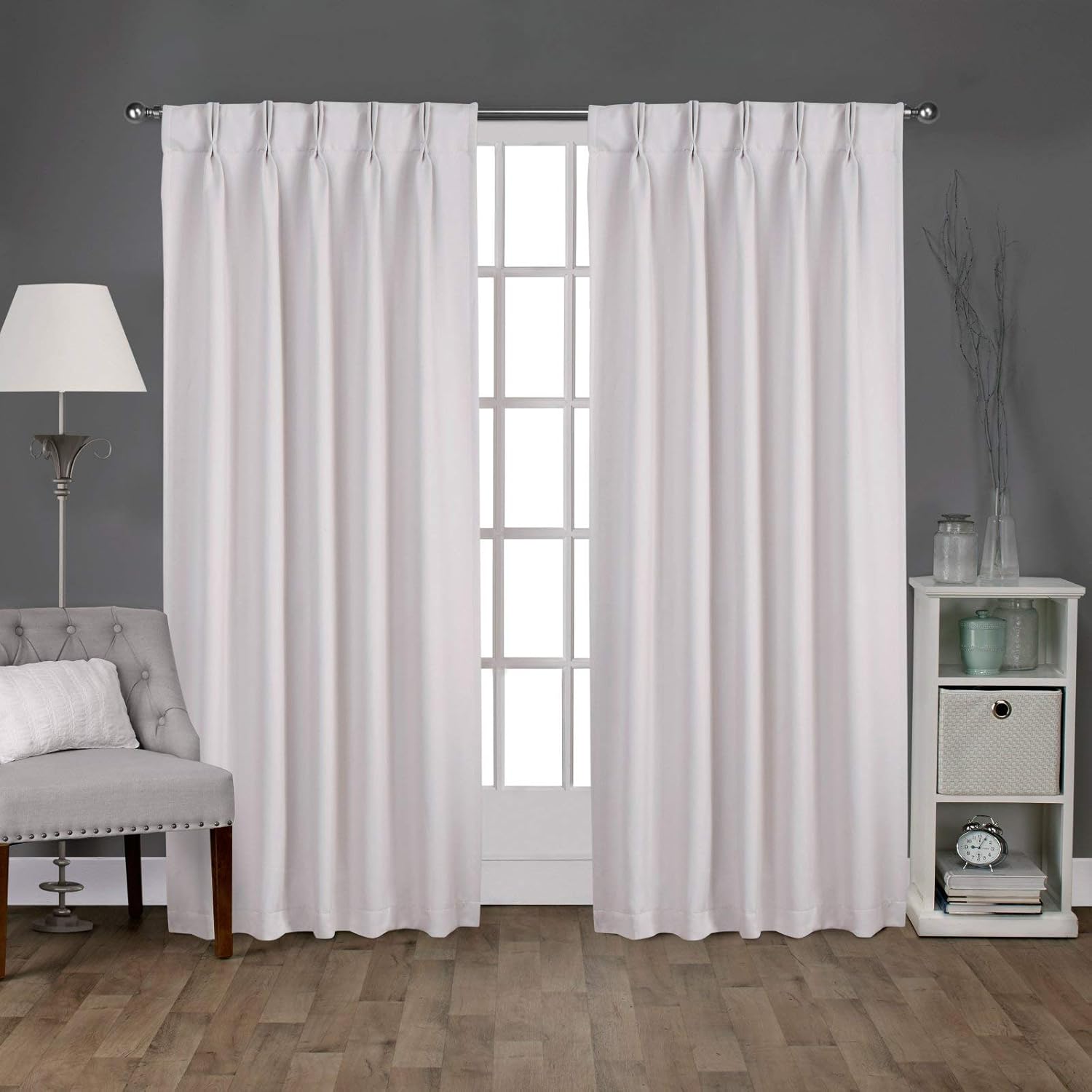 Sateen Twill Woven Pinch Pleates Polyster Blended Room Darkening Blackout Curtain Panel & Drapes (Pure White Solid, 30 Inch Wide by 45 Inch Long- 2 Panel)