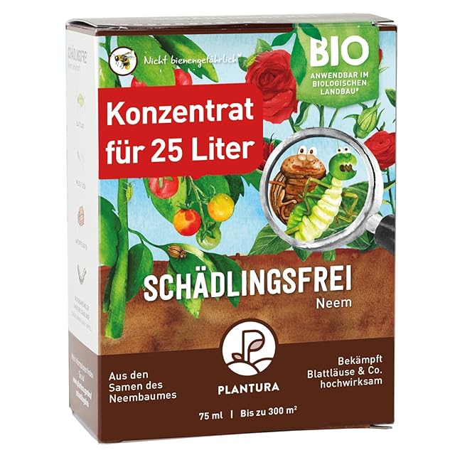 Plantura Plantura Bio-Schädlingsfrei Neem, effektive Schädlingsbekämpfung mit Neem, gegen Blattläuse, Thripse & Co. an Gemüse, Kräutern & Zierpflanzen, 75 ml Konzentrat für bis zu 25 L (300 m²) — Pflanzenschutz