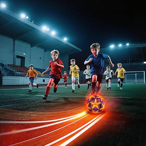 Miniatura 3 de Glow in The Dark Soccer Ball, Light Up Indoor&Outdoor, Gifts for 3-15 KidsTeens, Red LED Lights, Pre-Installed Batteries, Includes Pump-Size 34 5