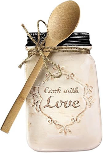 Young's Inc. Soporte para cuchara de cerámica, 8 pulgadas de alto x 4 pulgadas de ancho, soporte de cerámica con cuchara, decoración de cocina de