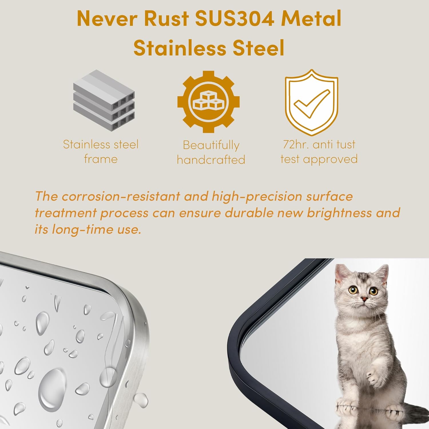 GRACTO 24x32'' Brushed Nickel Mirrors for Bathroom, Silver Bathroom Vanity Mirror, Rounded Rectangle Mirror, Stainless Steel Anti-Rust Tube Metal Frame Wall Mounted Mirror, Vertically/Horizontal