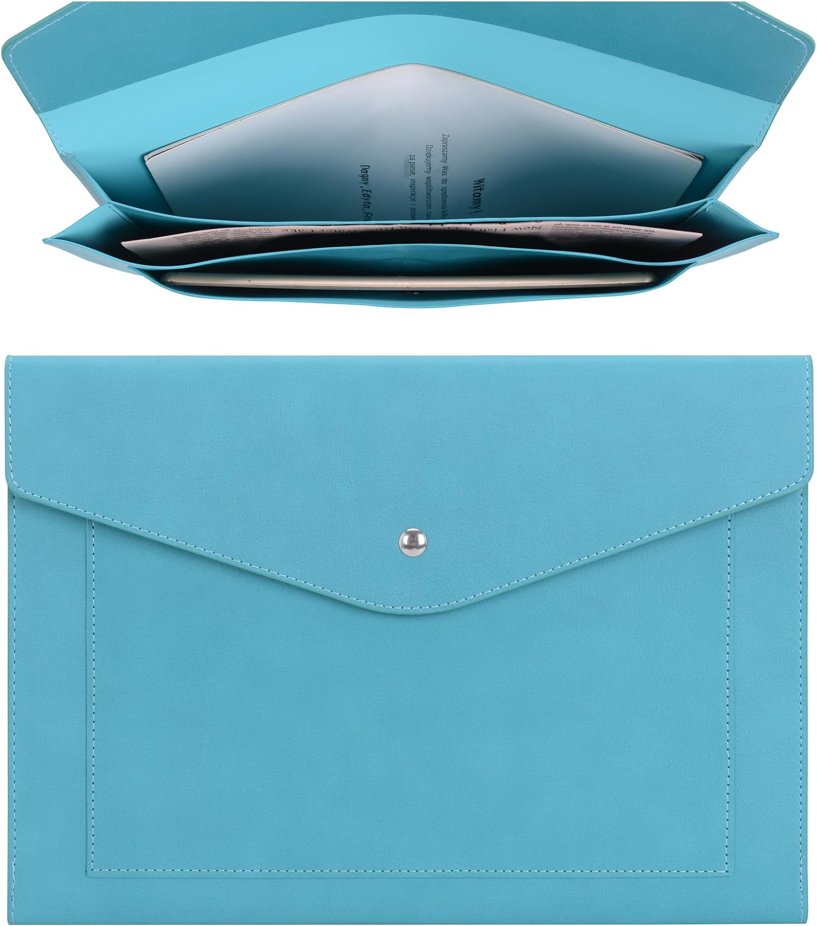 Wason Expanding A4 Document File PU Leather Envelope Case Holder-Large Size Pockets for Paper Bills Stationery Tablet and PC, Work Study Traveling (Cyan)