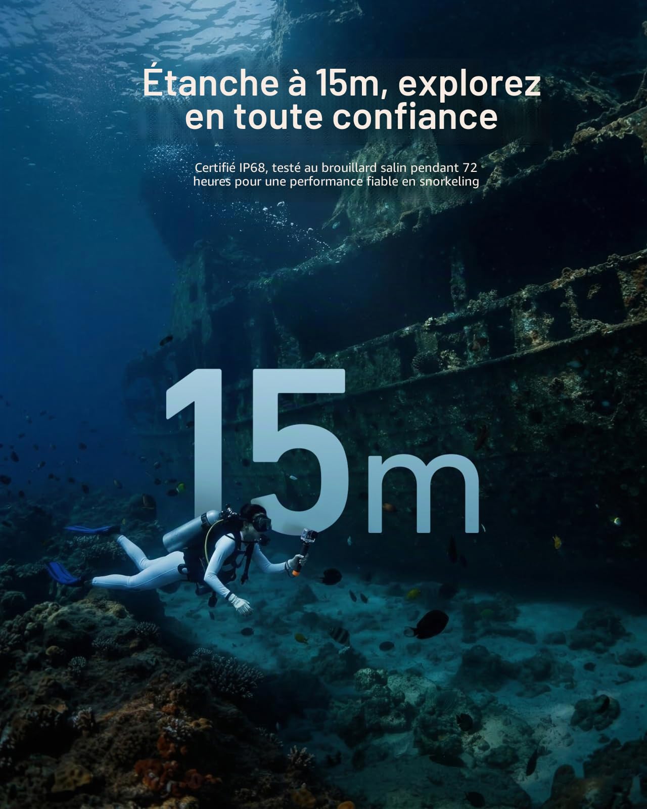 TELESIN Poignée Flottante Bluetooth pour DJI Osmo Action 6/5 Pro/4/3 | Télécommande Bluetooth intégrée | Flotte pour sécuriser la caméra | Idéale pour le surf, le snorkeling et les vlogs de voyage