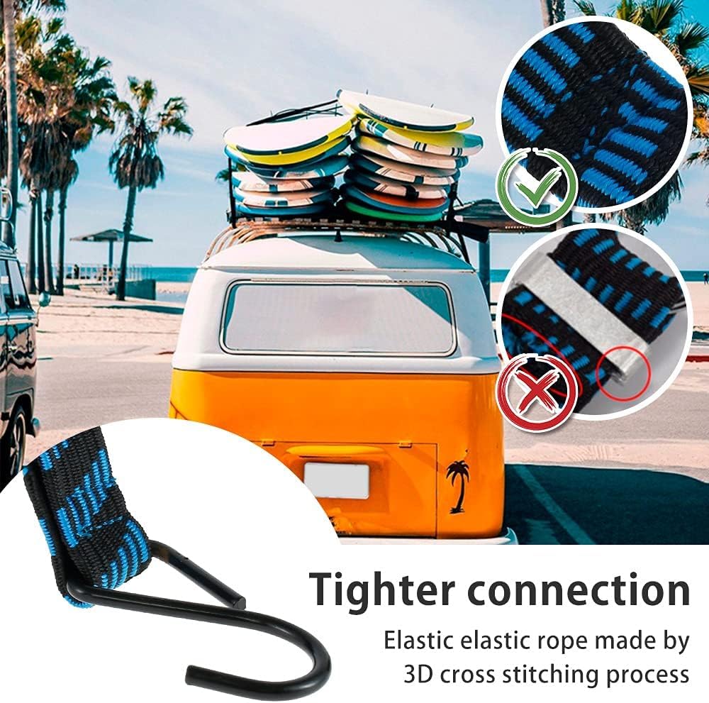 RHAIQBVC 5PCS Heavy Duty Bungee Cords with Hooks, 2M/6.6ft Flat Elastic Straps, Weatherproof & UV-Resistant - Image 3