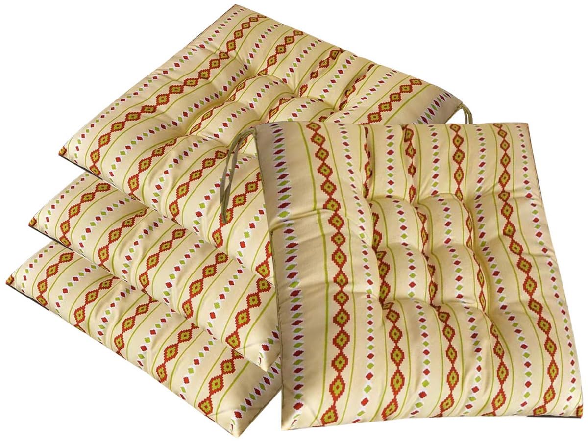 AOOPOO Set of 4 Chair Cushion Pads, Square Plaid Chairs Seat Pad for Kitchen/Dining/Garden Seat Cushions with Ties, 16" x 16" Thick Soft Comfy Seating for Indoor/Outdoor Decors (Bohemian-yellow) — image 1