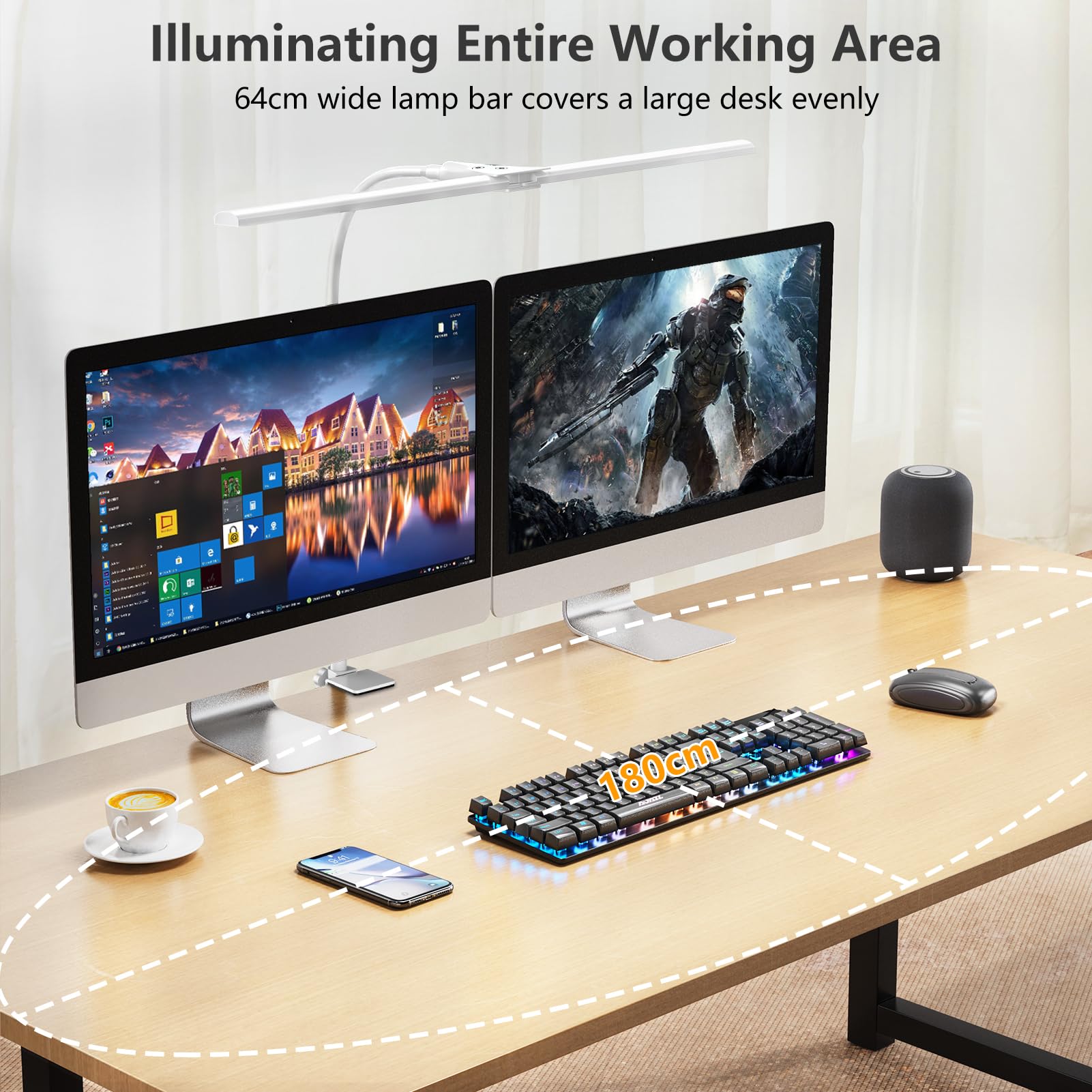 EppieBasic Lampe de Bureau Double Tête Réglable avec Pince Blanche