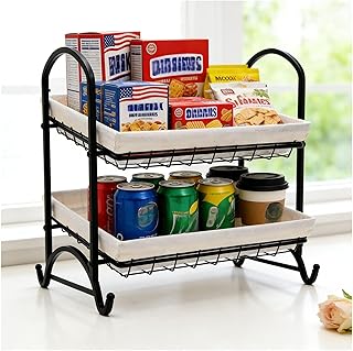 Stackable Candy Display Rack with Canvas Cover|Stackable Candy Organizer|Multi-Function Snack Rack&Shelf for Chips |Perfect Display Solution for Stores (White, Medium)