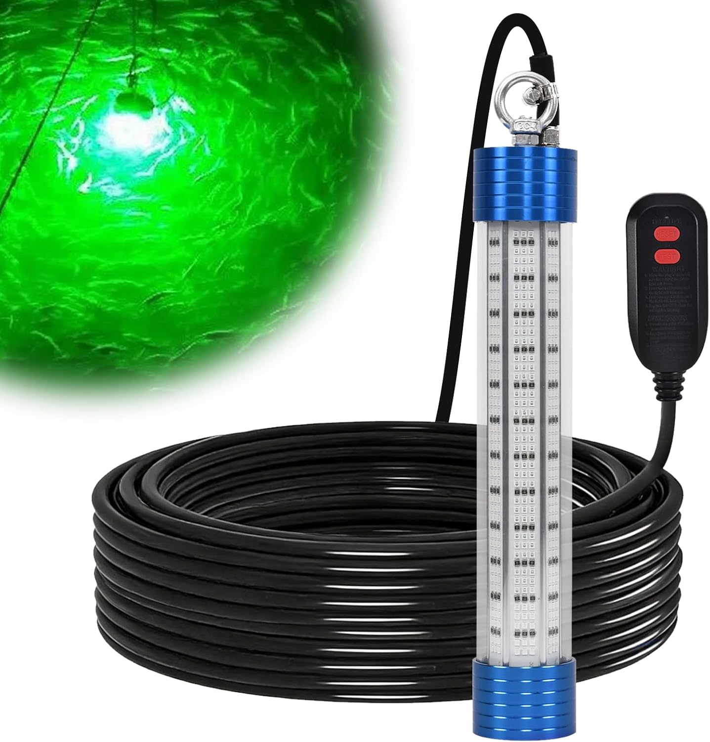 15000LM Green Underwater Fishing Light, 200W 110V Safety Plug with 100ft Cable, IP68 Submersible Light Attractants for Night Fishing, Dock, Boat or Kayak