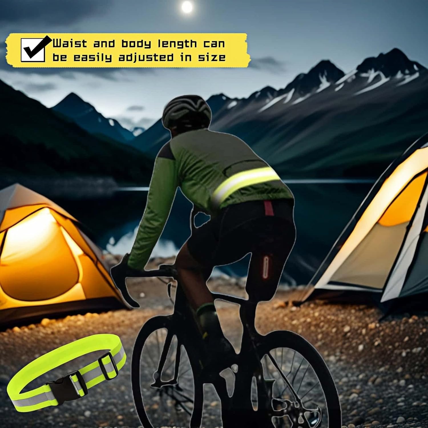 Reflective Safety Belt - Adjustable Military-Grade Elastic Strap for Running, Cycling, Motorcycle | High-Visibility Lime Green | Day & Night Protection (26"-50" Waist)