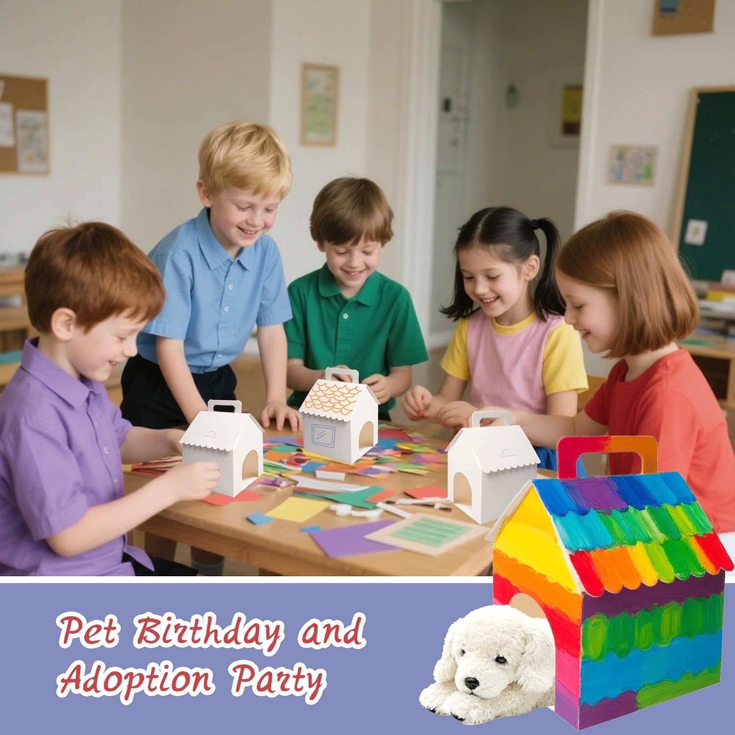 32 Pcs Dog Party Favors Boxes with Holes White Foldable Dog House Shaped Treat Gift Boxes with Handle for Wedding Birthday Shower for Puppy Pet Adoption Kid DIY Crafting