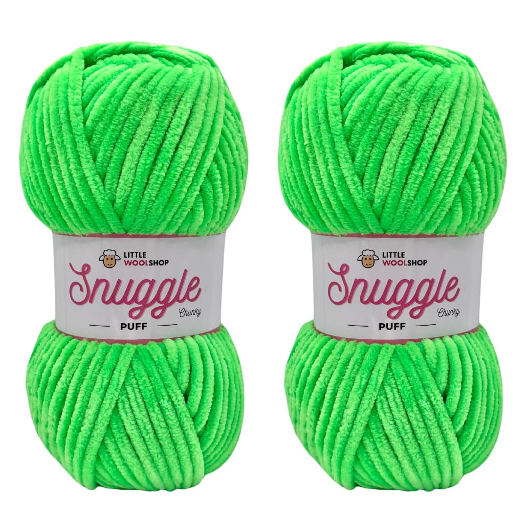 LittleWoolShop Snuggle Puff Chunky Chenille Yarn 100g - 100% Supersoft Polyester (Neon Mojito 407, Pack of 2) — image 1