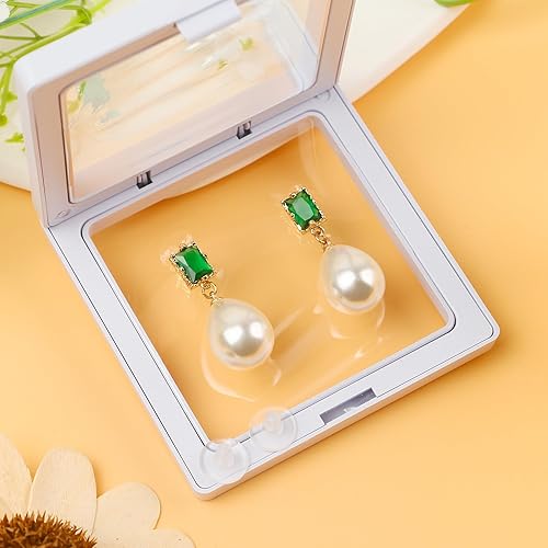 Vista 7 de Aretes de perlas para mujer, aretes de gota de perlas doradas, delicados aretes colgantes de plata para bodas, joyas de lazo como regalo de Navidad