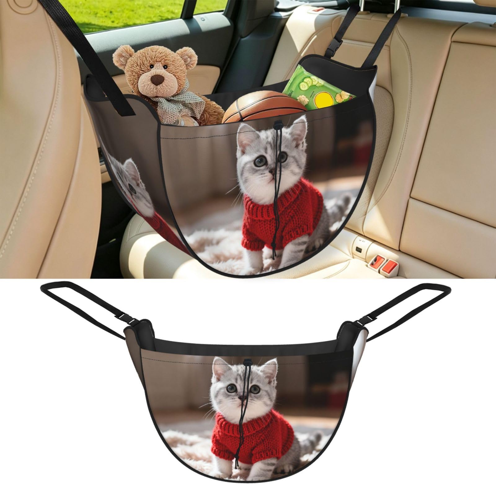 Cntdbu Black Cute Shorthair Cat Car Seat Organizer-Backseat Storage Bag For Travel