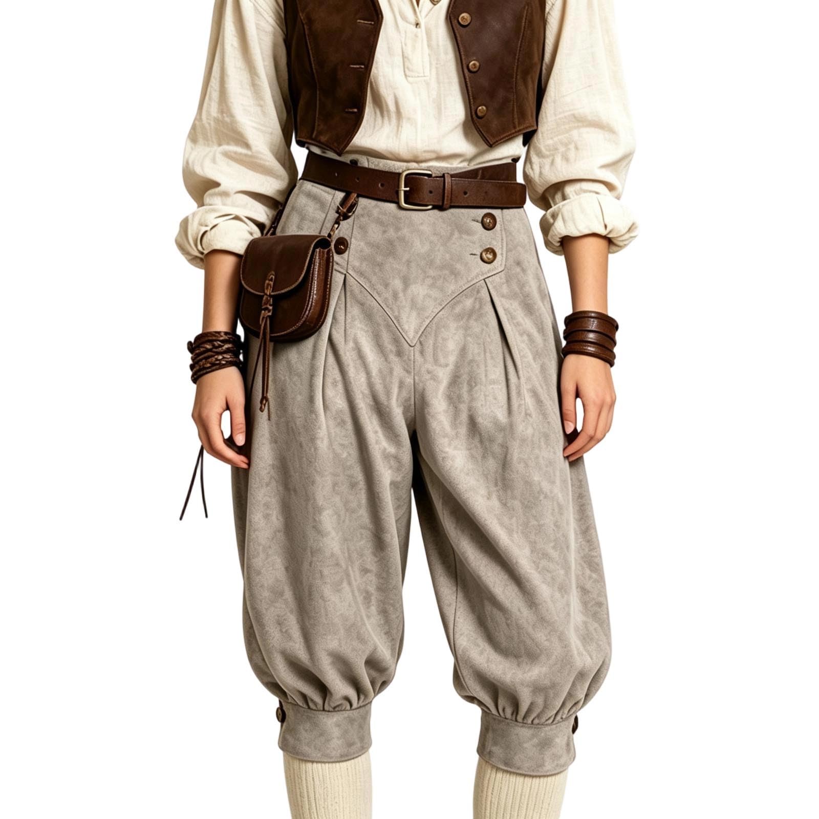 Halloween Kostüm Damen Piratin Outfit Cosplay Mittelalter Hose Laternenhose Verkleidung für Halloween Party Karneval Fasching Rollenspiel Bühne Renaissance Festival