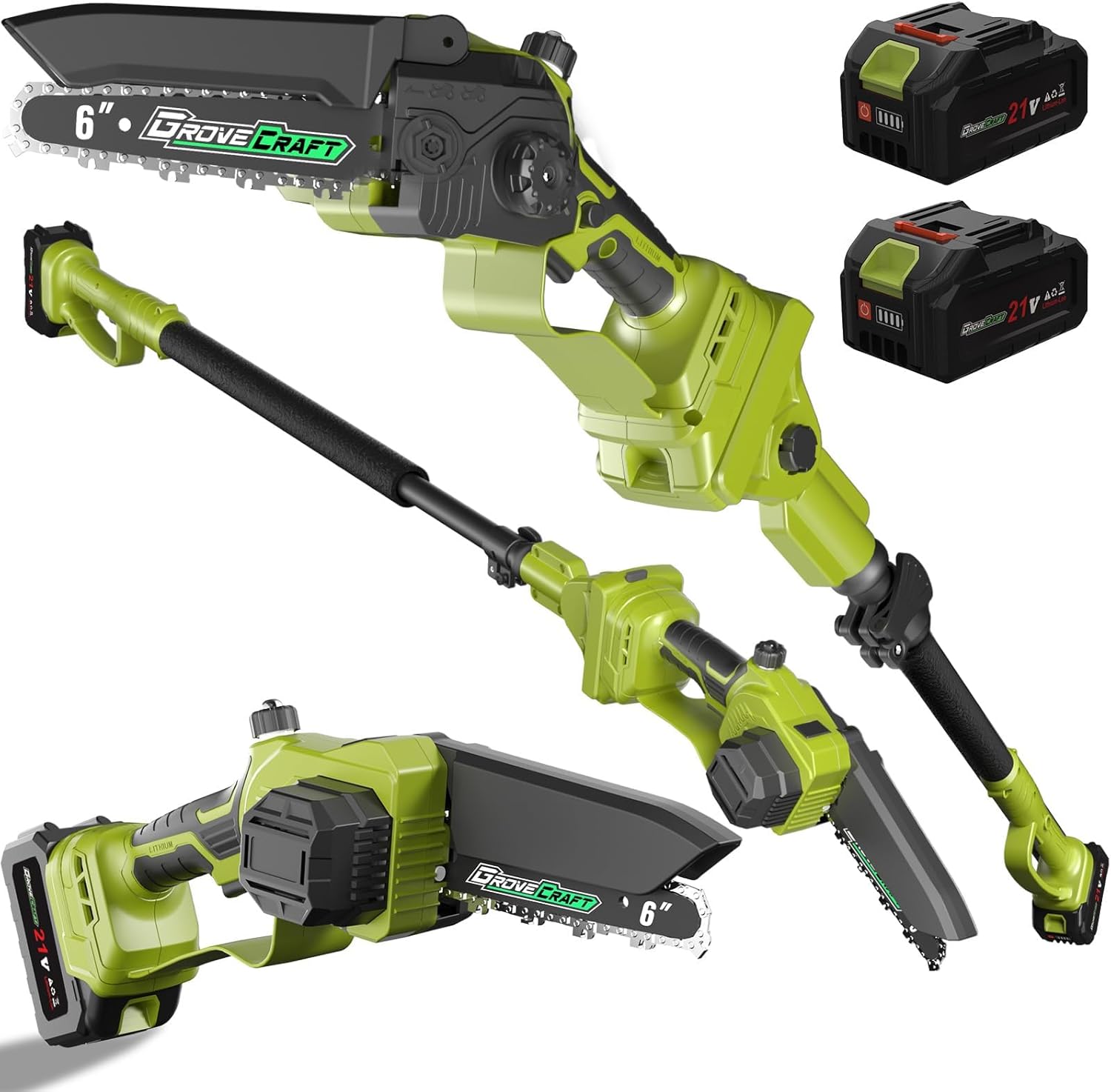 2-IN-1 Cordless Pole Saw & Mini Chainsaw, 21V Battery Powered 6 Inch Electric Pole Chainsaw, 15Ft MAX Reach Pole Saw for Tree Trimming