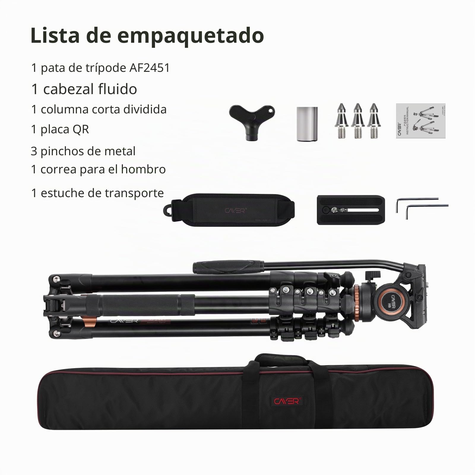 Cayer AF2451 trípode de vídeo, trípode de la cámara de vídeo de aleación de Aluminio 74 Pulgadas para Canon Nikon Sony Olympus Panasonic cámara réflex Digital
