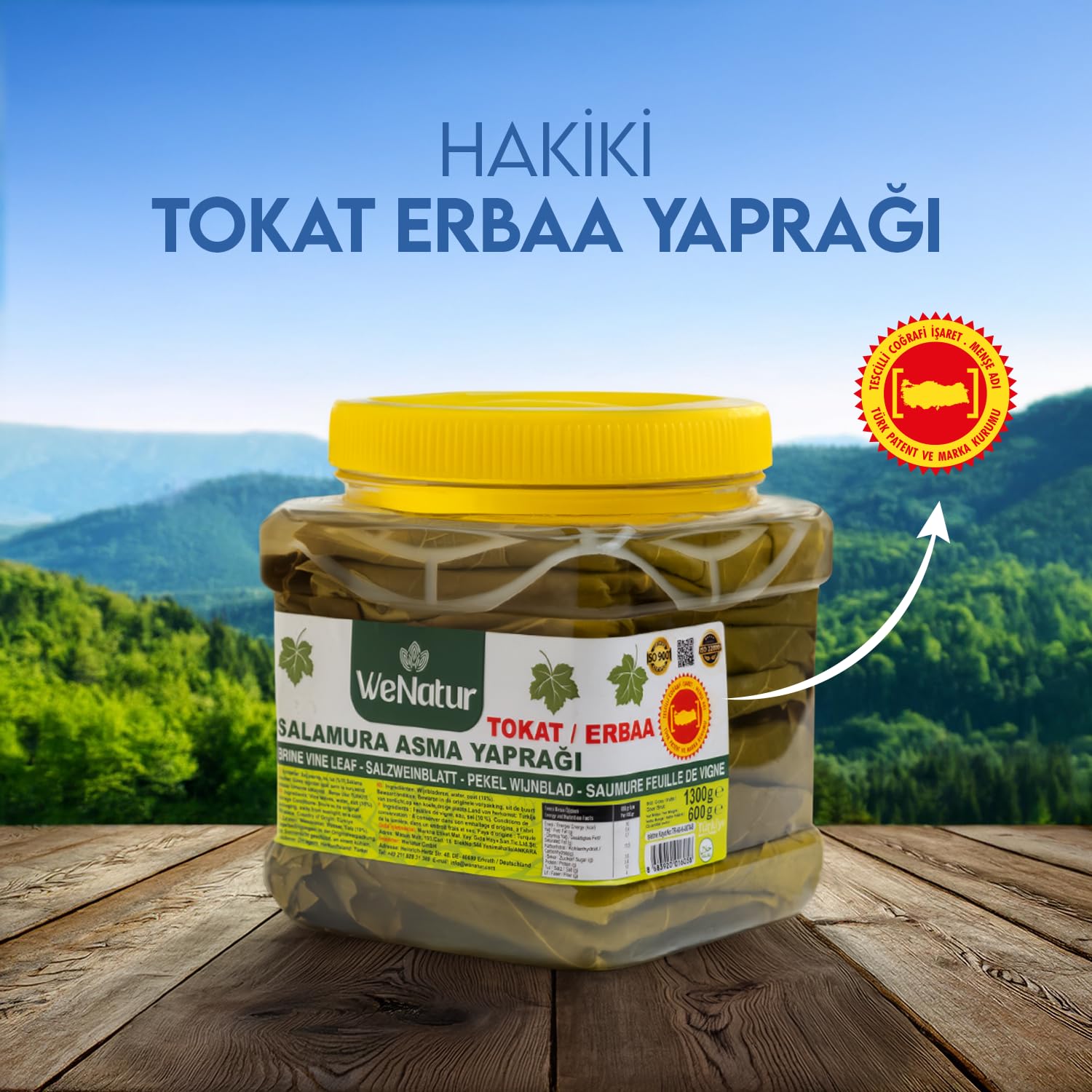 Tokat Erbağ Weinblätter – Natürlich eingelegte Weinblätter, Net 600 g, Brutto 1300 g