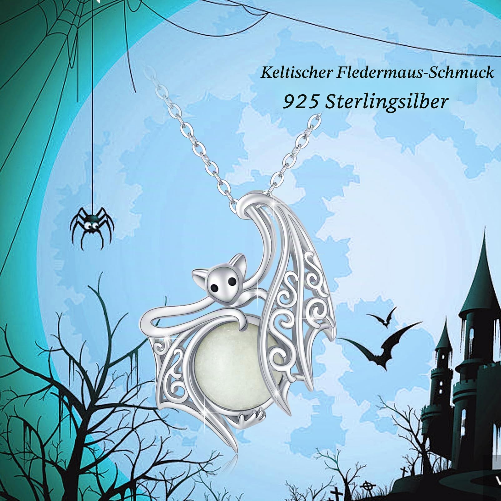 Fledermaus Kette S925 Sterling Silber Halloween Fledermaus Halskette Gothic Anhänger Halloween Anhänger Geschenk Weihnachten Schmuck für Damen