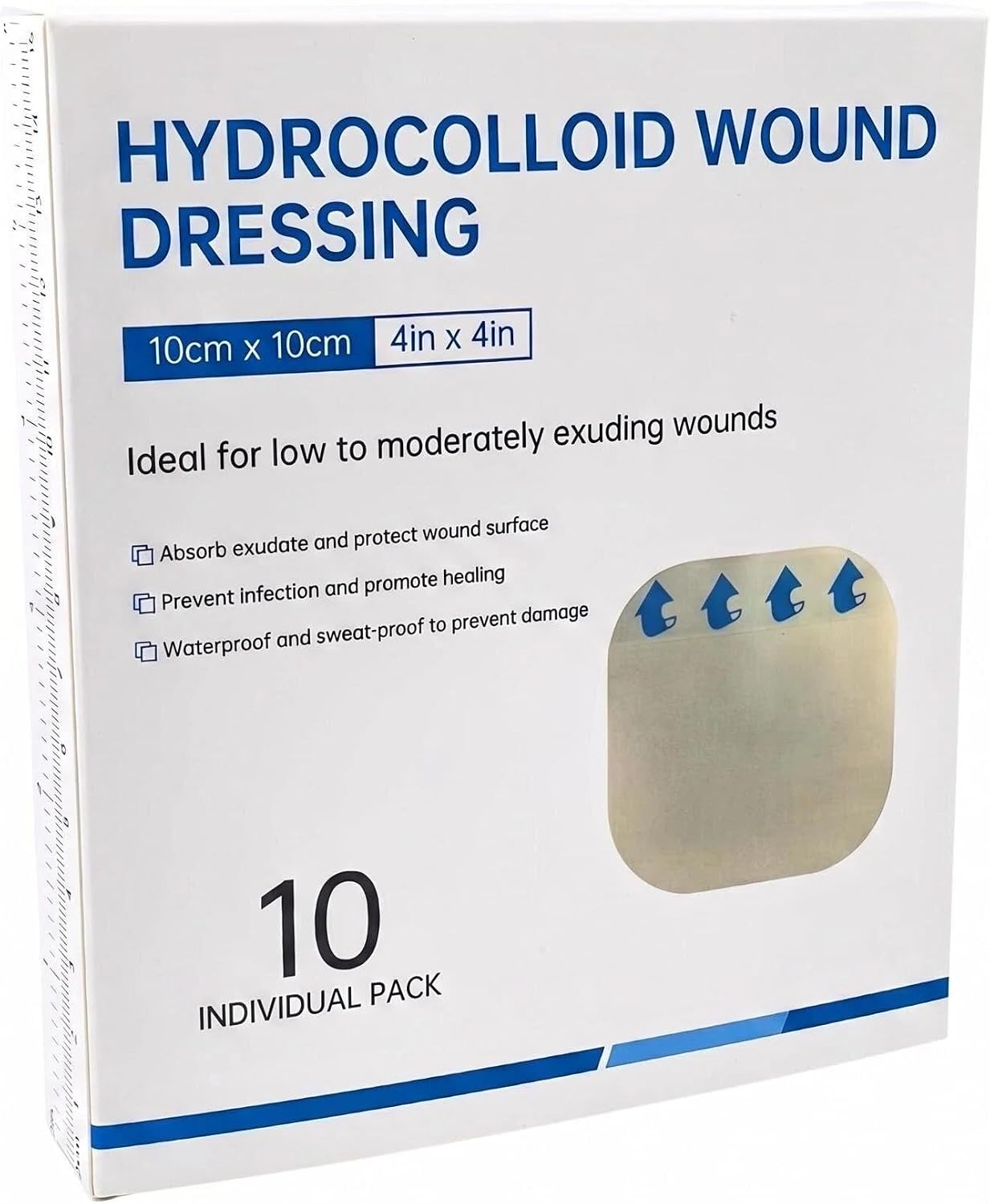 CloudWave Hydrocolloid Wound Dressing 4x4 Inch, Ultra-Thin Blister Bandages, Waterproof Self-Adhesive Dressing for Cuts, Burns & Minor Wounds, 10 Pack