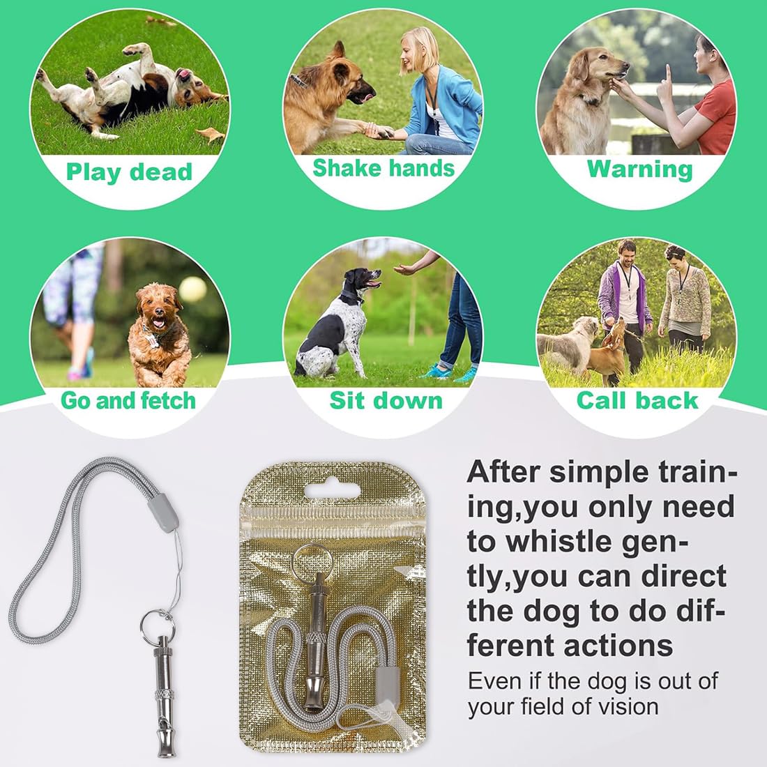 2 Pcs Sifflet pour Chien avec lanière, Sifflet pour Compagnie en Acier Inoxydable à fréquence réglable, Sifflet à ultrasons Professionnel pour l'entraînement et Le contrôle des aboiements
