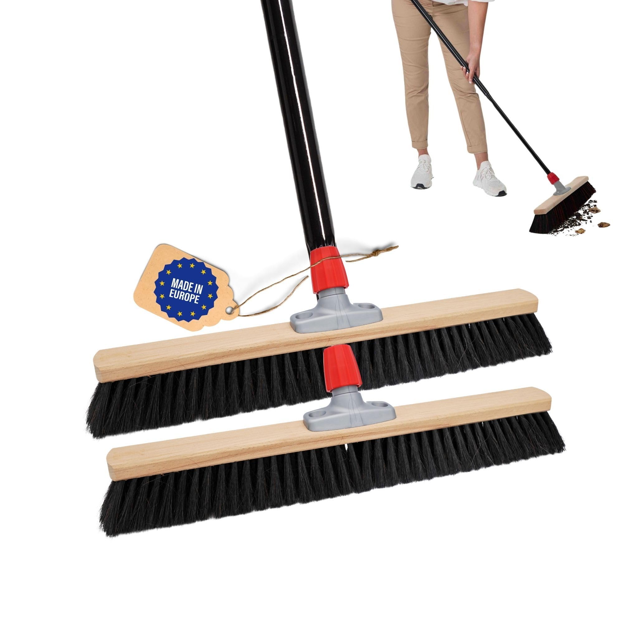 Novaliv Grosser Besen 2X Saalbesen 60 cm mit Stiel Borsten Kunstborsten Besen fein Ideal als Werkstattbesen mit Stiel Hallenbesen Industriebesen Hausbesen Kehrbesen Zimmerbesen Haarbesen Besen Groß