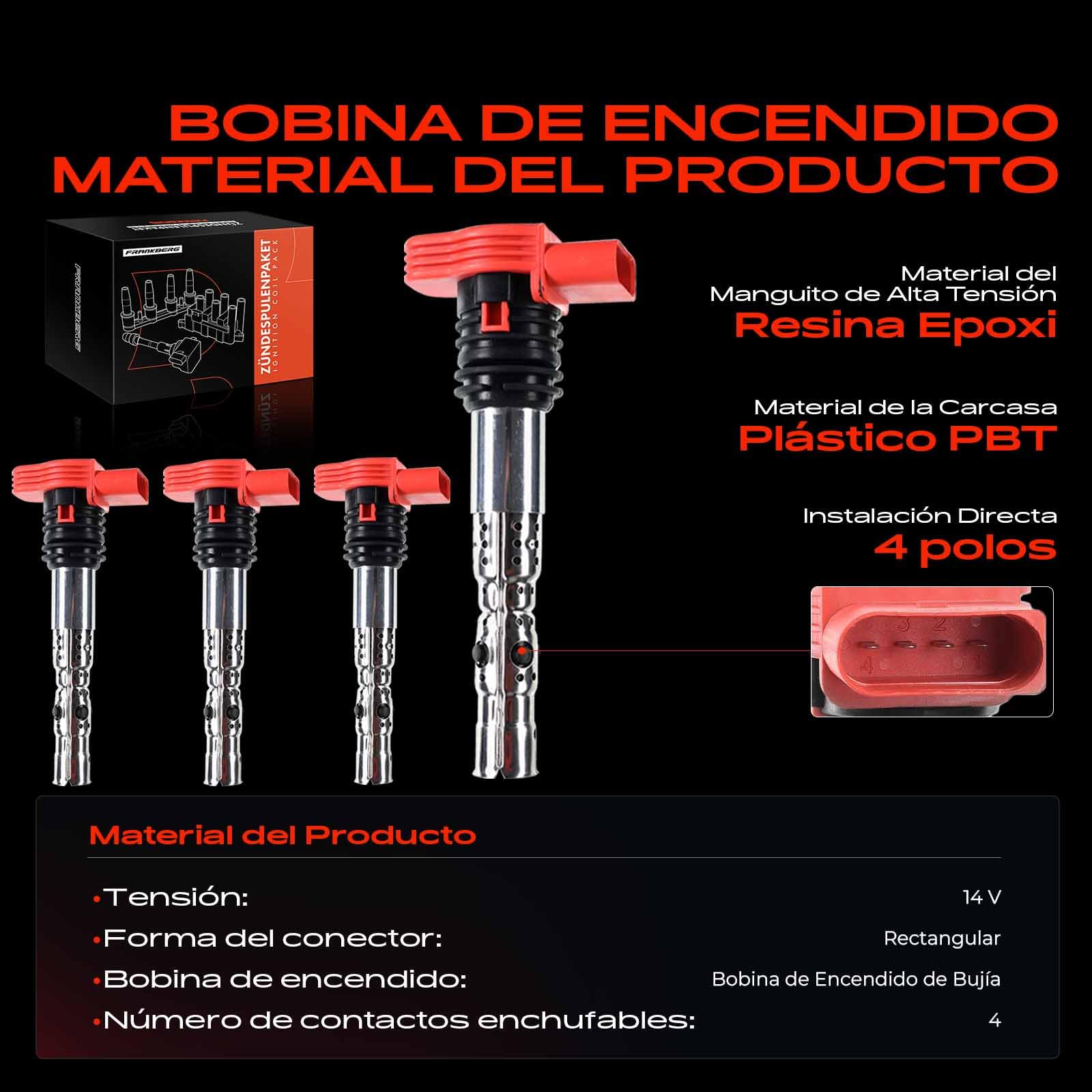 Frankberg 4x Módulo de encendido de bobina de encendido 06C905115E | Compatible con: A4 Avant 8E5, A4 8EC, A6 4B2 4B4, A8 4E2 4E8, A4 Cabriolet 8H7, A6 Avant 4B5 4B6, A4 Avant 8ED, A4 8E2