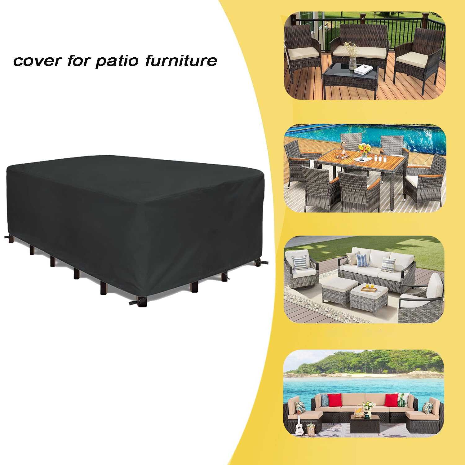 HOLEILUCK Funda para Mesa de Jardín 360x80x115cm/LaxAnxAl Copertura Mobile Esterno,Rettangolare Tessuto Oxford 420D Antivento Anti-UV con Coulisse e Cinghie per Tavoli e Sedie