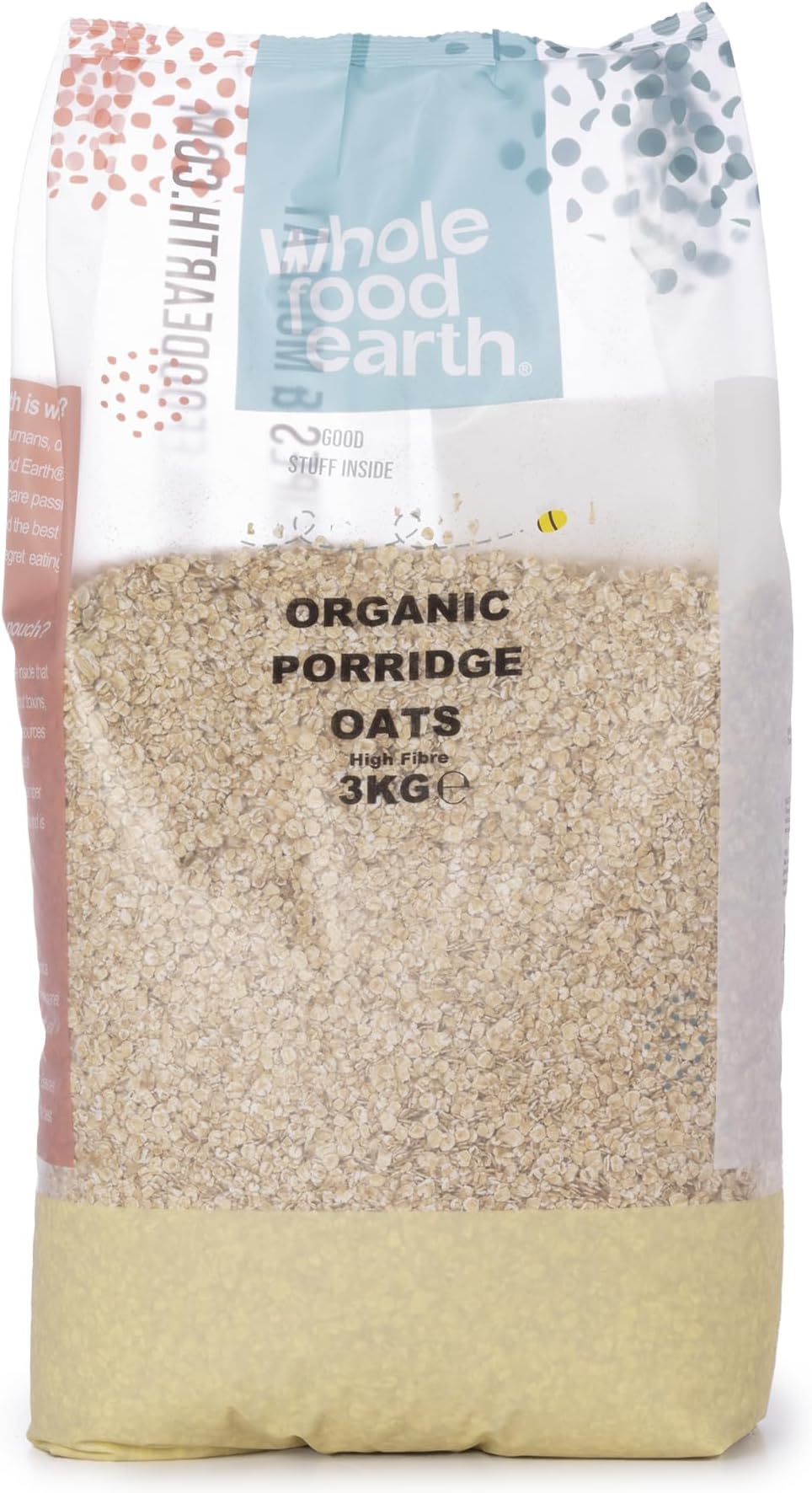 Wholefood Earth Organic Porridge Oats 3kg | High Fibre Wholegrain Rolled Oats | Bulk Value Pack | Creamy Porridge & Baking | No Added Sugar | Vegan | GMO Free | Certified Organic
