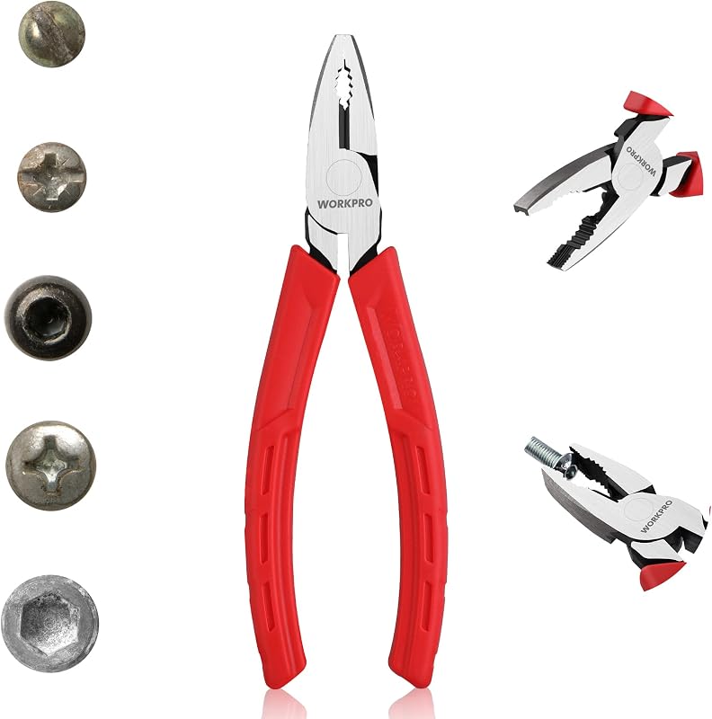 WORKPRO Alicates extractores de tornillos Linesman S de 6,5 pulgadas (alicates combinados) con mandíbulas antideslizantes únicas, herramienta para quitar tornillos pelados, alicates Lineman para eliminar rápidamente sujetadores dañados u oxidados