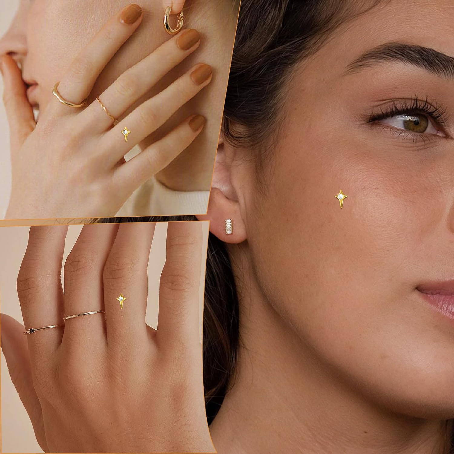 14G Cubic Zirconia Star Dermal Anchor Tops and Base G23 Titanium Crystal Studs Internally Threaded Microdermal Surface Skin Body Piercings Personalized Jewelry for Women