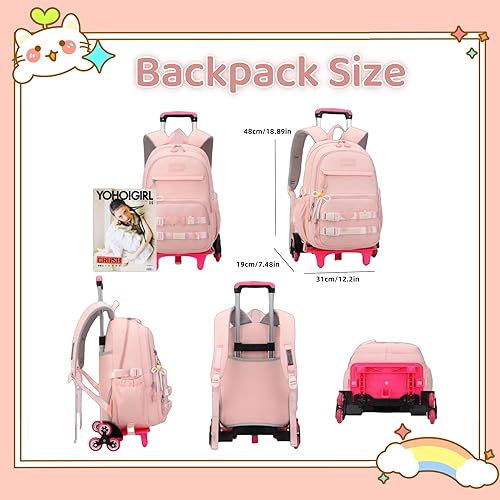 Miniatura 2 de Mochila con ruedas para niñas, mochila con ruedas para niños, mochila escolar con 6 ruedas