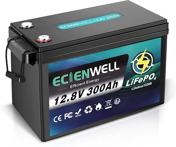 12V 300Ah Lithium LiFePO4 Battery, ECIENWELL 15000+ Deep Cycle Marine Battery with 200A BMS, 3840Wh Lithium Batteries for Golf Cart, Trolling Motor, RV, Truck, Kayak, Camping, Solar Panel, Off-Grid